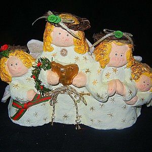 Christmas Paper Mache Little Girls SINGING ANGELS (4) Figurines